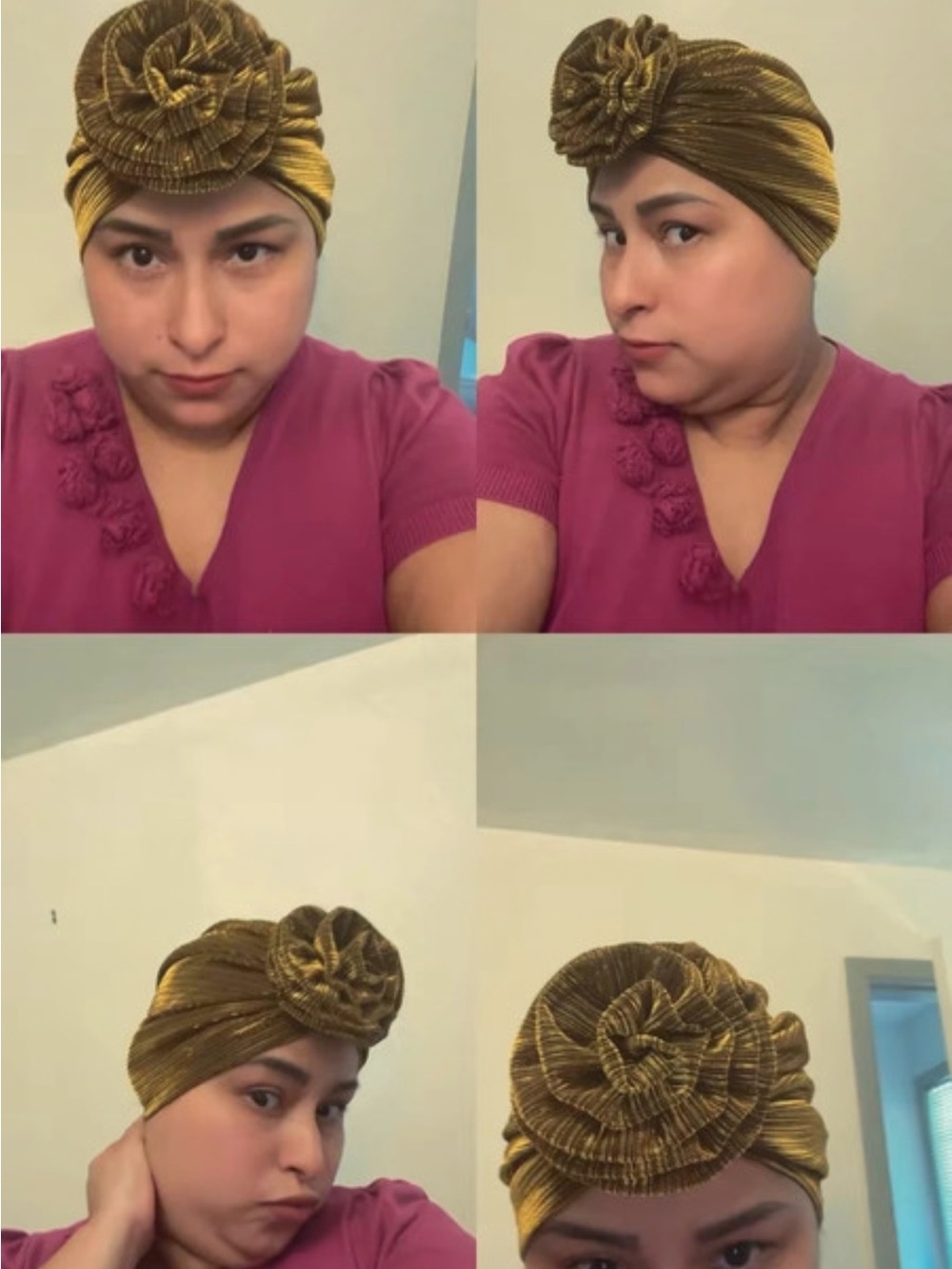 Gold Metallic Floral Turban Headwrap for Women
